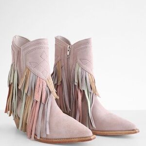 Free People Lawless Pastel Fringe Western Suede Ankle Boots